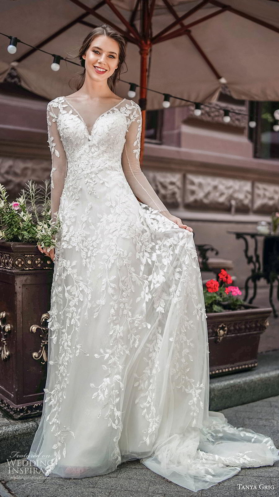 tanya grig 2020 bridal long sleeves v neck full embellishement elegant modified a  line wedding dress lace button back sweep train (13) mv