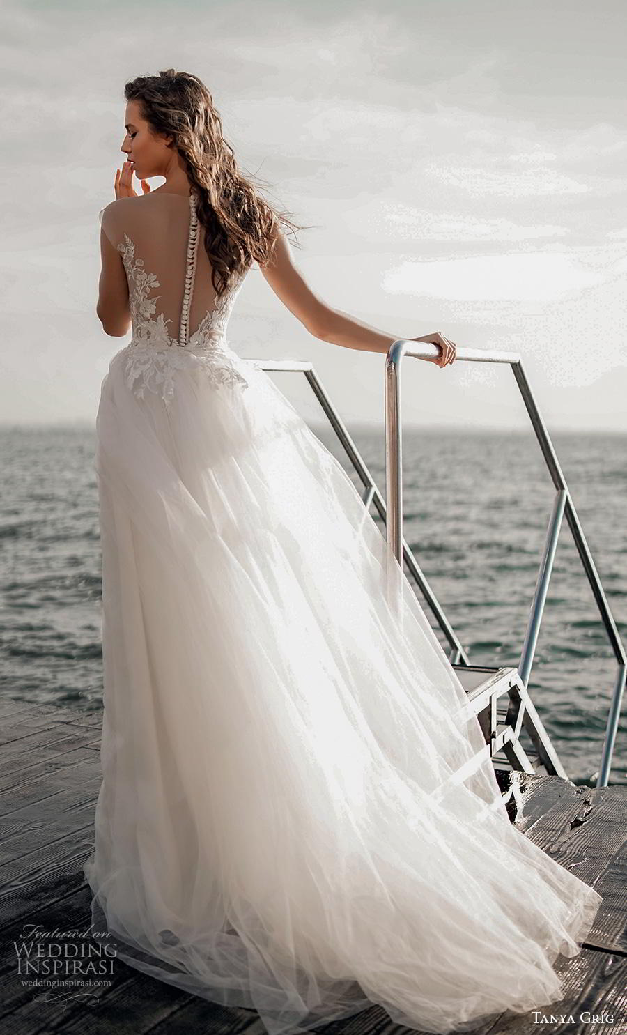 tanya grig 2020 bridal sleeveless illusion bateau heavily embellished bodice romantic soft a  line wedding dress sheer button back chapel train (9) bv