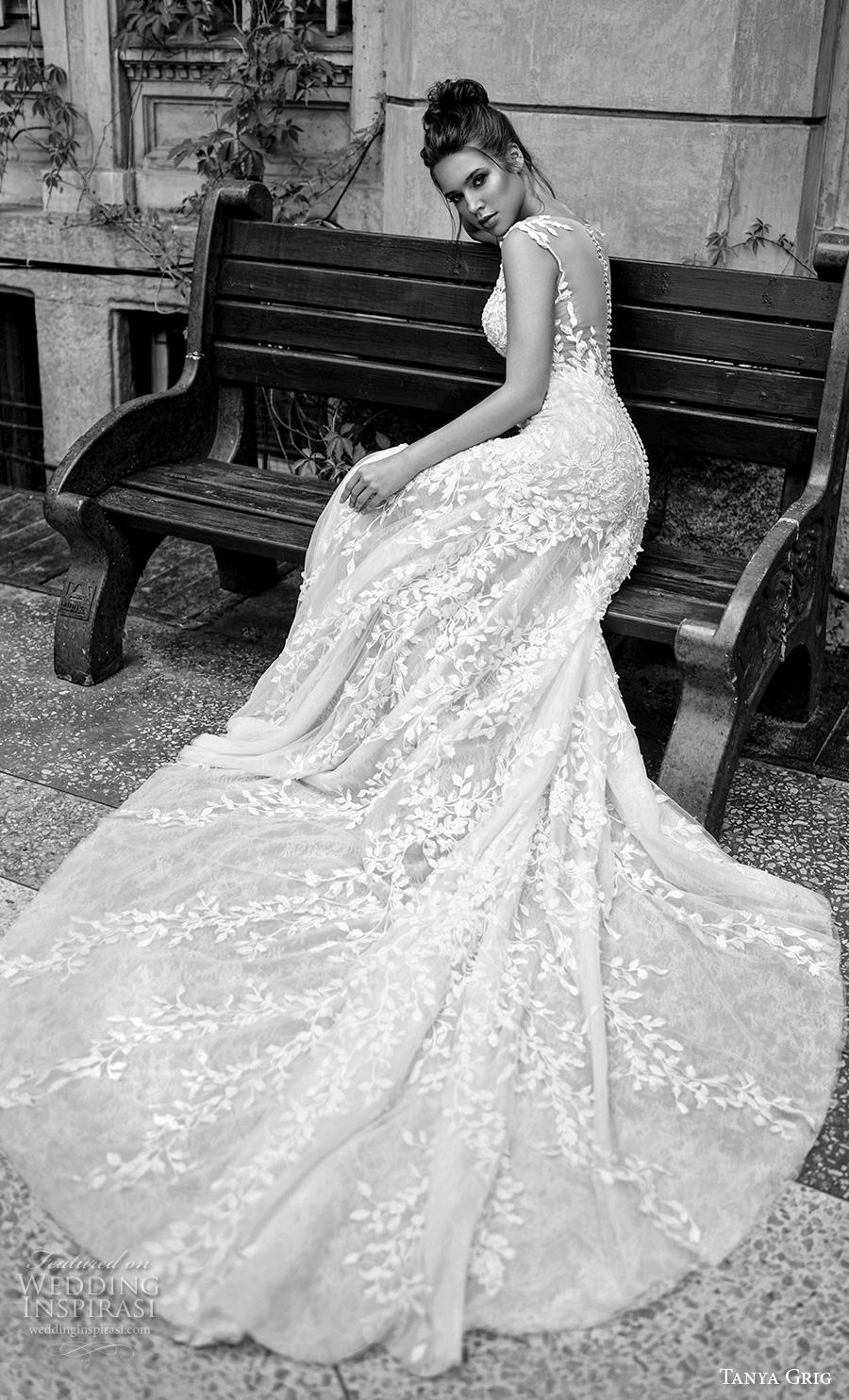 tanya grig 2020 bridal sleeveless v neck full embellishment romantic drop waist modified a  line wedding dress sheer button back chapel train (8) bv