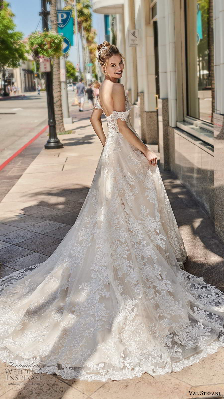 val stefani spring 2020 bridal off shoulder straps sweetheart neckline fully embellished lace a line ball gown wedding dress chapel train (8) bv