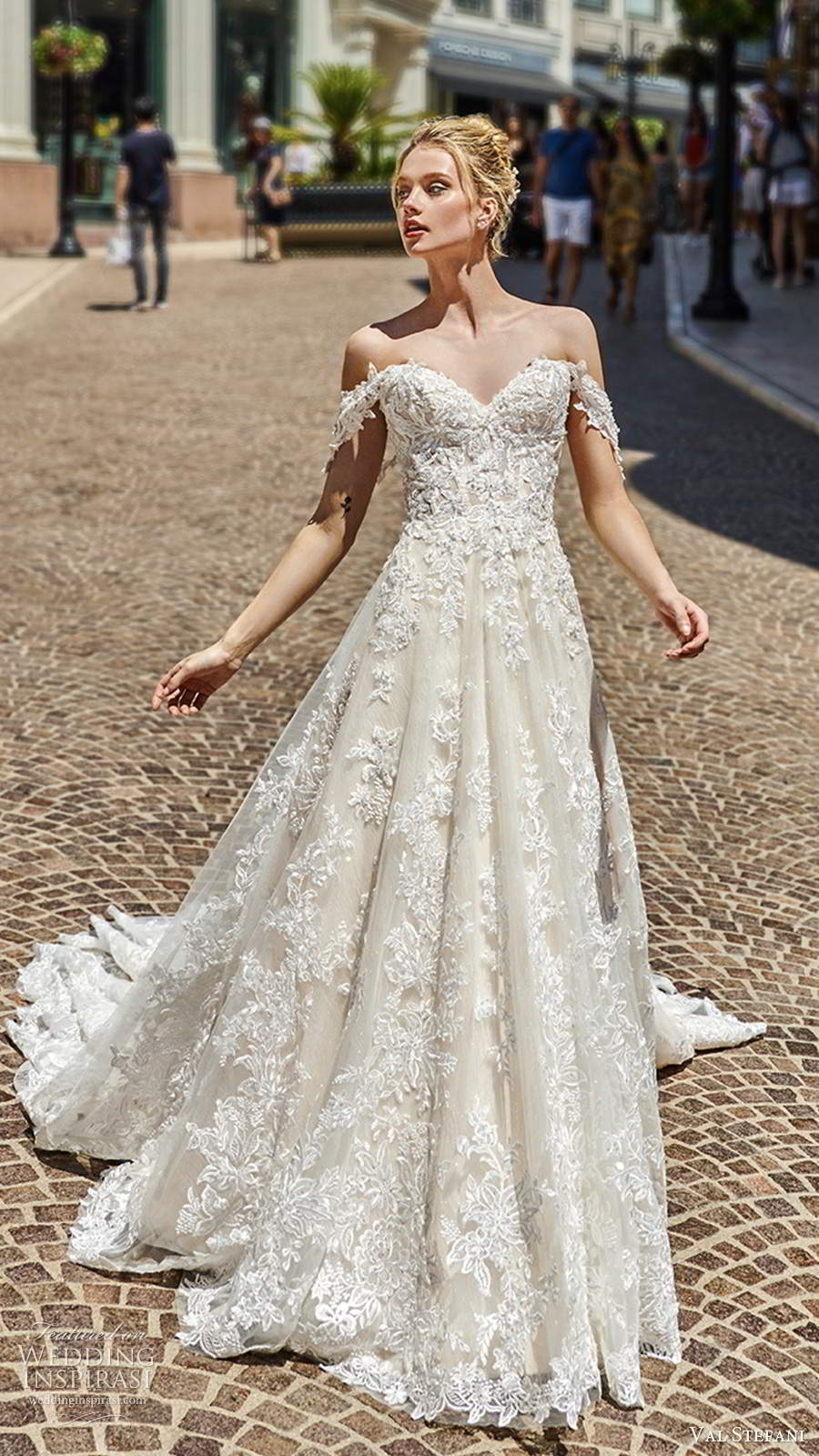 val stefani spring 2020 bridal off shoulder straps sweetheart neckline fully embellished lace a line ball gown wedding dress chapel train (8) mv