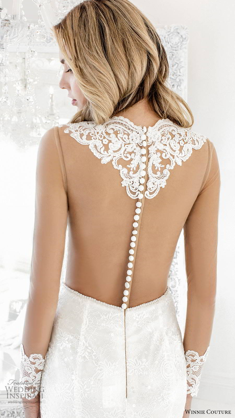 winnie couture 2019 bridal illusion long sleeves jewel necklne cutout bodice fully embellished lace elegant fit flare mermaid wedding dress sheer back chapel train (1) bv