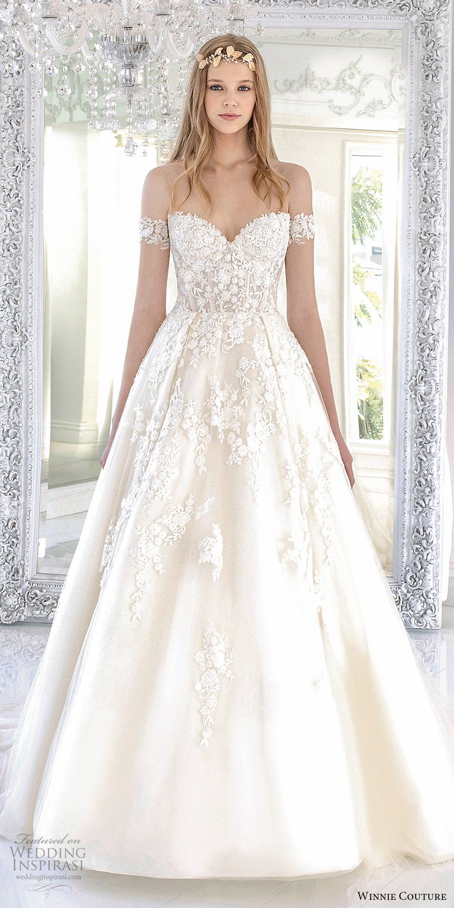 winnie couture 2019 bridal off shoulder sweetheart neckline fully embellished lace romantic a line ball gown wedding dress chapel train (13) mv