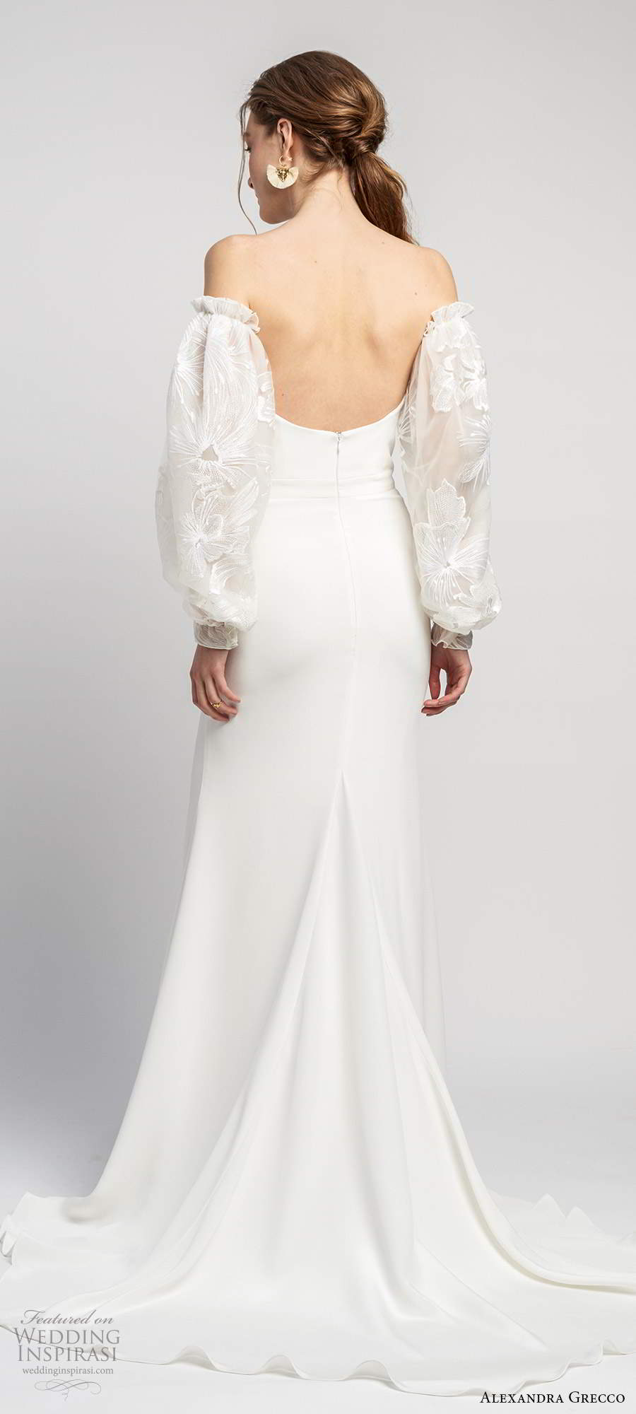 alexandra grecco 2020 bridal detached long puff sleeves strapless semi sweetheart neckline sheath trumpet mermaid clean minimalist wedding dress scoop back chapel train (5) bv alexandra grecco 2020 bridal detached long puff sleeves strapless semi sweetheart neckline sheath trumpet mermaid clean minimalist wedding dress scoop back chapel train (5) bv