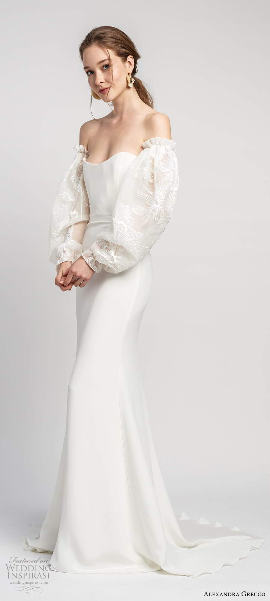 alexandra grecco 2020 bridal detached long puff sleeves strapless semi sweetheart neckline sheath trumpet mermaid clean minimalist wedding dress scoop back chapel train (5) mv alexandra grecco 2020 bridal detached long puff sleeves strapless semi sweetheart neckline sheath trumpet mermaid clean minimalist wedding dress scoop back chapel train (5) mv