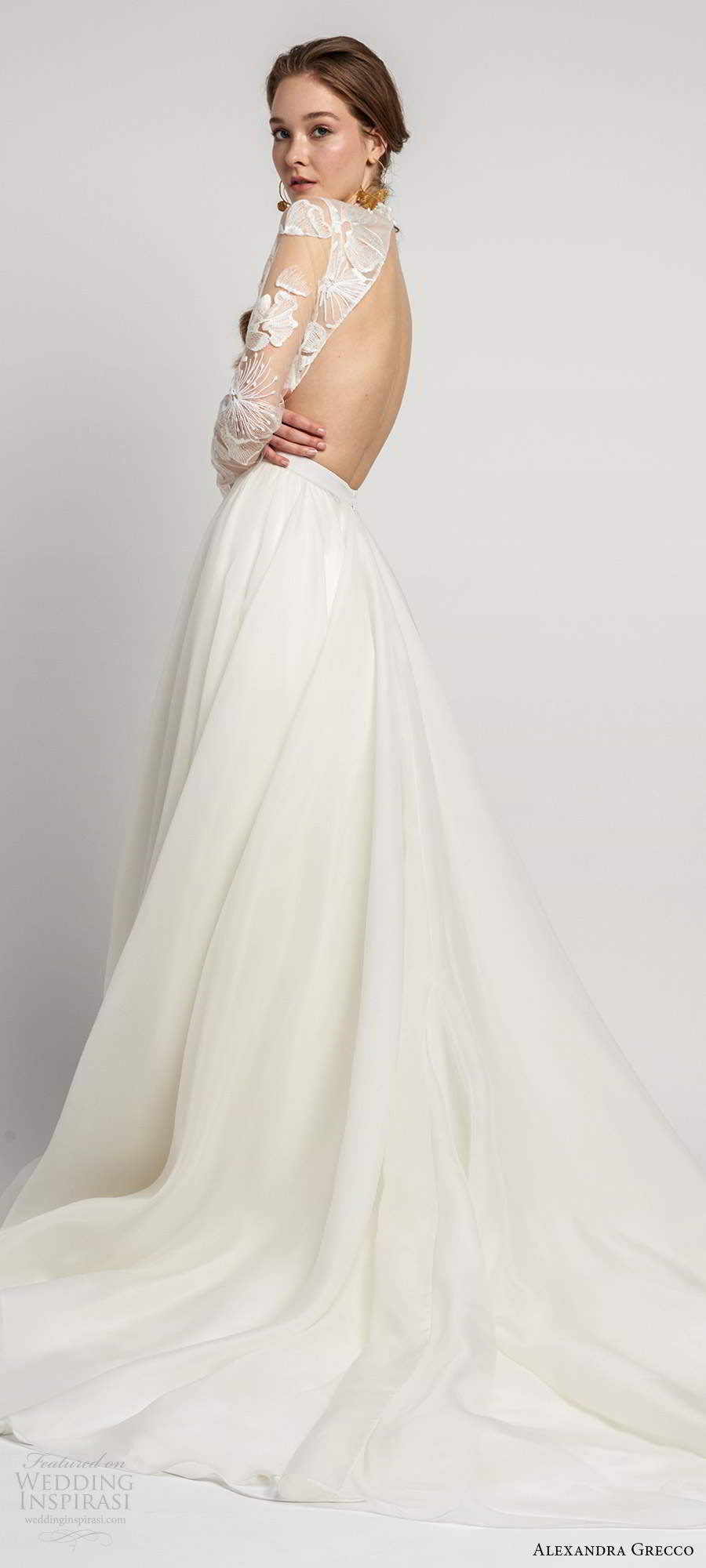 alexandra grecco 2020 bridal illusion long sleeves sheer high necklinge embellished lace bodice a line ball gown wedding dress slit skirt cutout back chapel train (3) bv alexandra grecco 2020 bridal illusion long sleeves sheer high necklinge embellished lace bodice a line ball gown wedding dress slit skirt cutout back chapel train (3) bv
