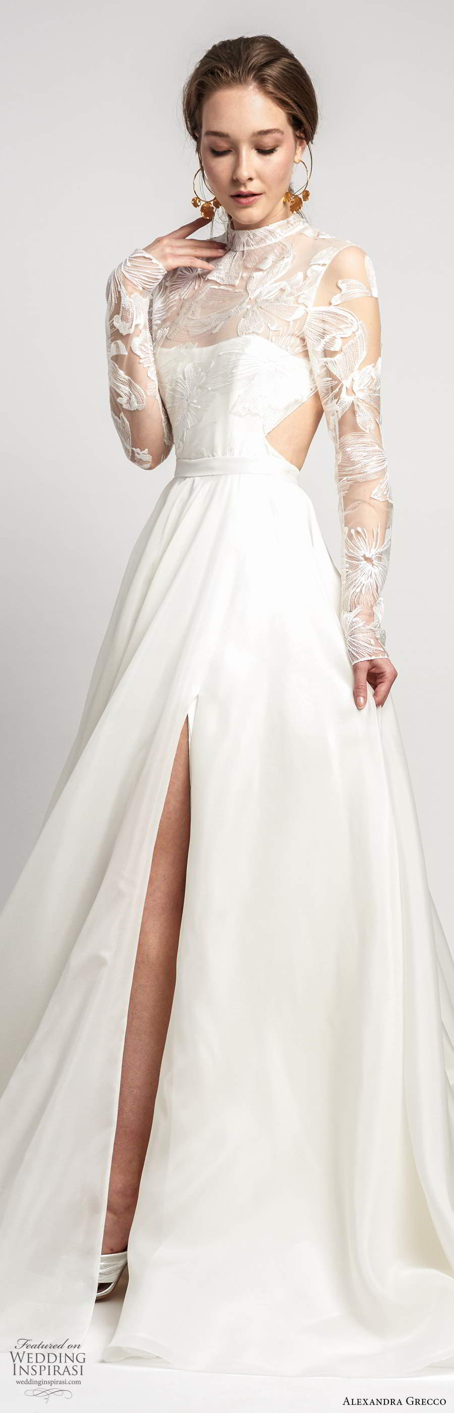 alexandra grecco 2020 bridal illusion long sleeves sheer high necklinge embellished lace bodice a line ball gown wedding dress slit skirt cutout back chapel train (3) lv alexandra grecco 2020 bridal illusion long sleeves sheer high necklinge embellished lace bodice a line ball gown wedding dress slit skirt cutout back chapel train (3) lv
