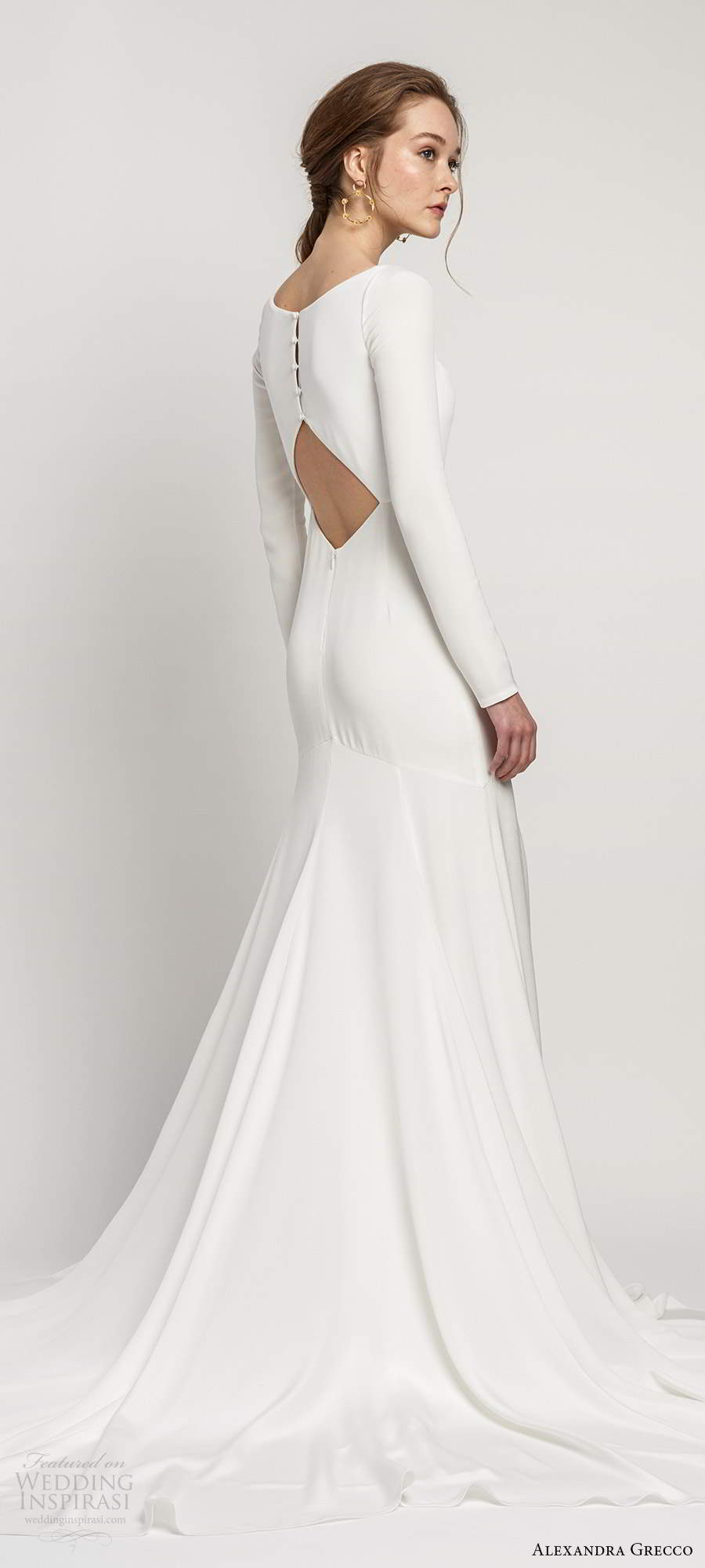alexandra grecco 2020 bridal long sleeves square neckline minimalist clean fit flare mermaid wedding dress keyhole back chapel train (1) bv alexandra grecco 2020 bridal long sleeves square neckline minimalist clean fit flare mermaid wedding dress keyhole back chapel train (1) bv