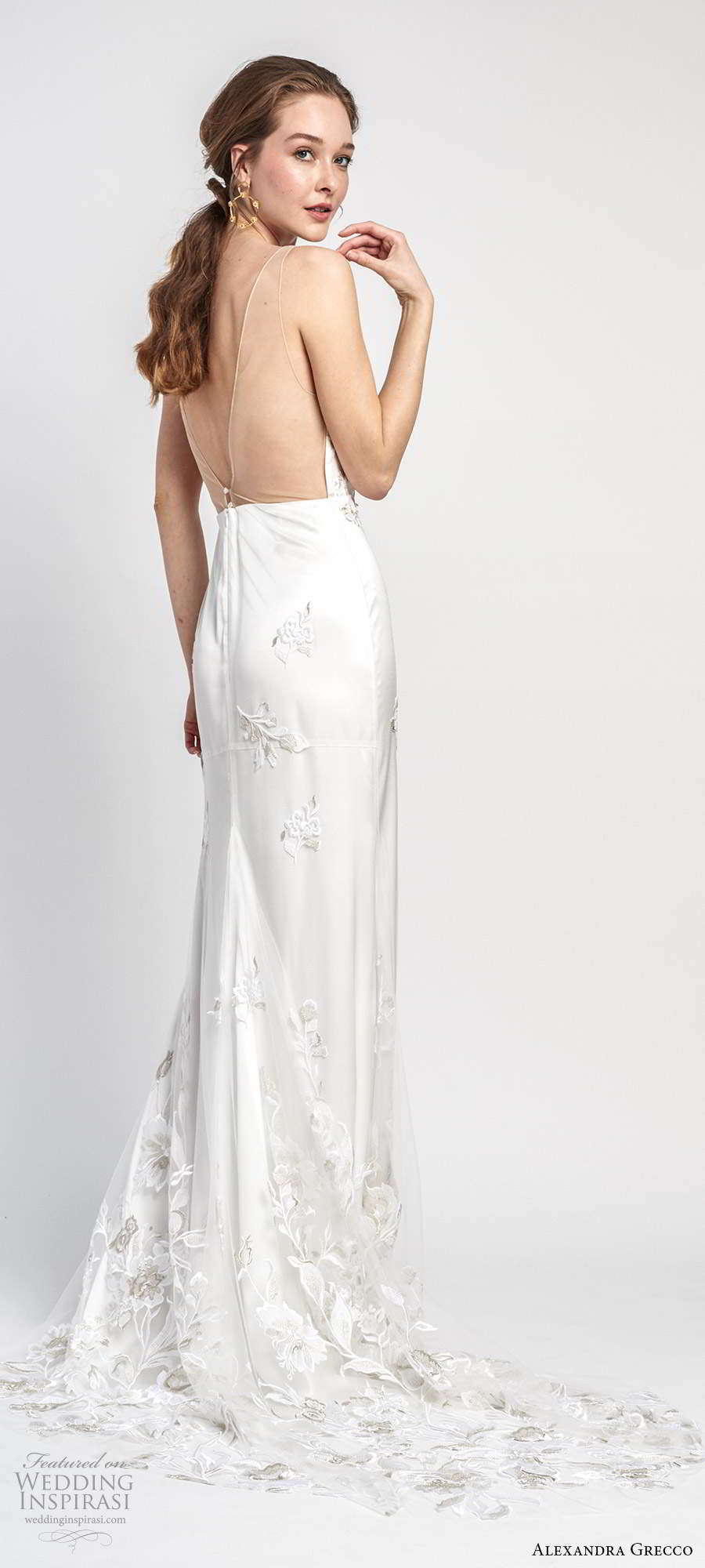 alexandra grecco 2020 bridal sleeveless straps plunging v neckline fully embellished a line sheath sexy wedding dress sheer open back chapel train (8) bv