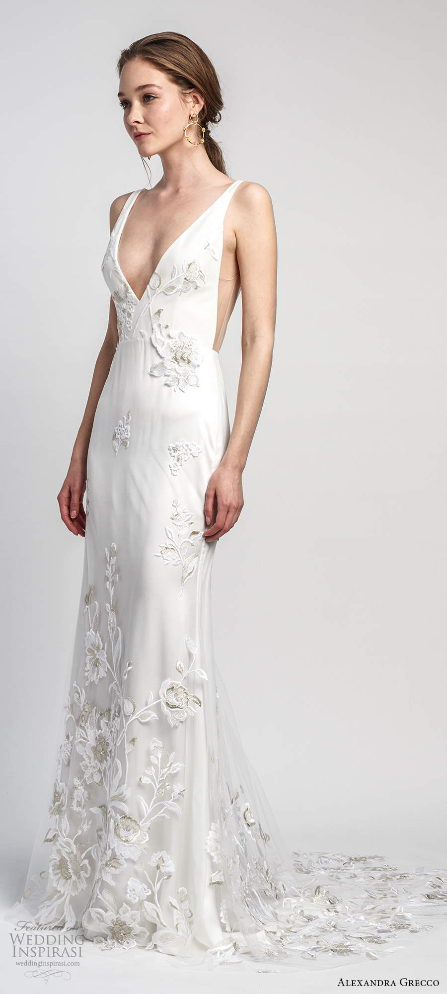 alexandra grecco 2020 bridal sleeveless straps plunging v neckline fully embellished a line sheath sexy wedding dress sheer open back chapel train (8) mv