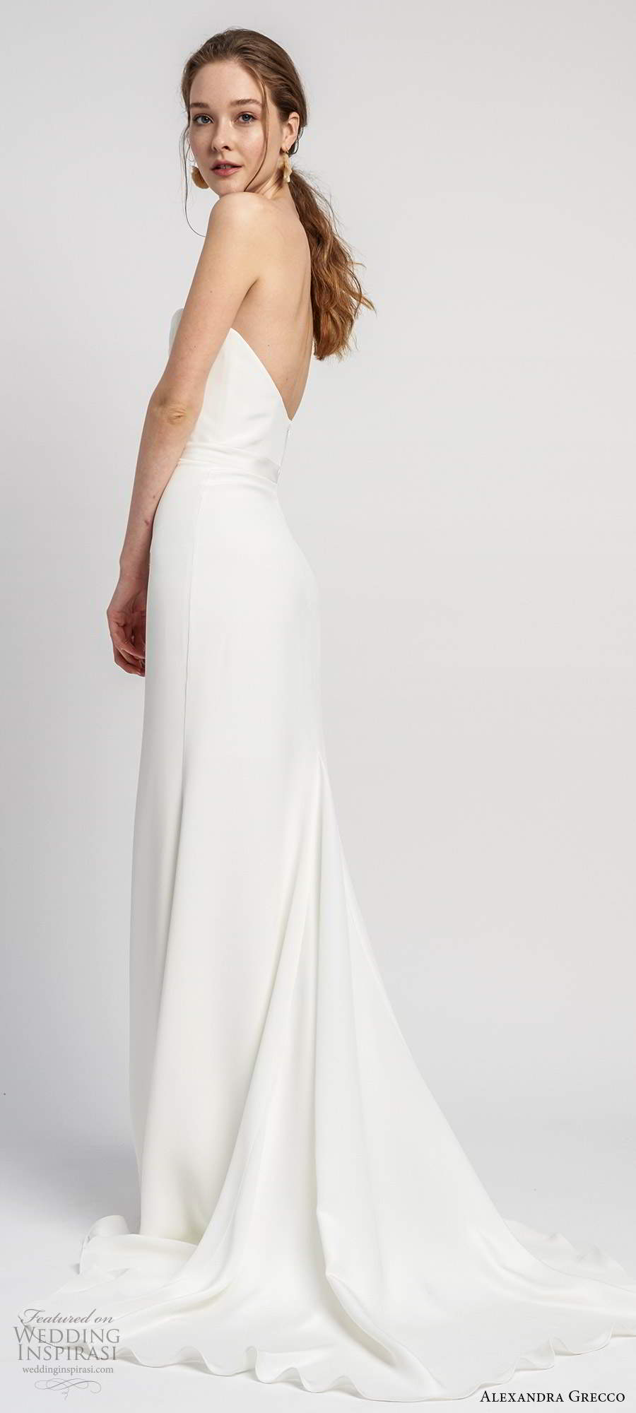 alexandra grecco 2020 bridal strapless semi sweetheart neckline sheath trumpet mermaid clean minimalist wedding dress scoop back chapel train (5) bv alexandra grecco 2020 bridal strapless semi sweetheart neckline sheath trumpet mermaid clean minimalist wedding dress scoop back chapel train (5) bv