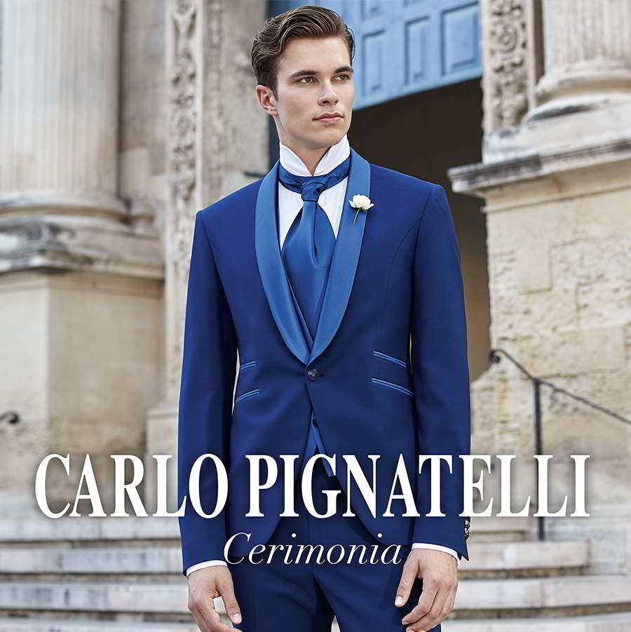 carlo pignatelli 2020 bridal cerimonia menswear cool blue tuxedo lapel high wing collar shirt blue ascot cravat tie double pocket (16) mv