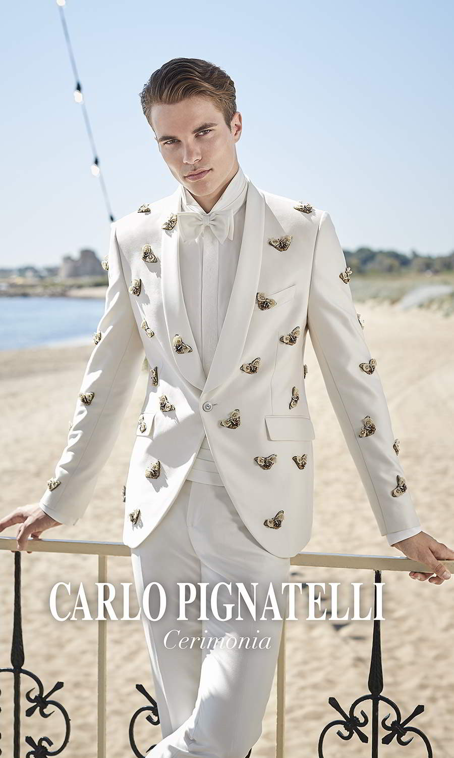 carlo pignatelli 2020 bridal cerimonia menswear modern designer white summer tuxedo suit0wing collar shirt bowtie embellished (11) mv
