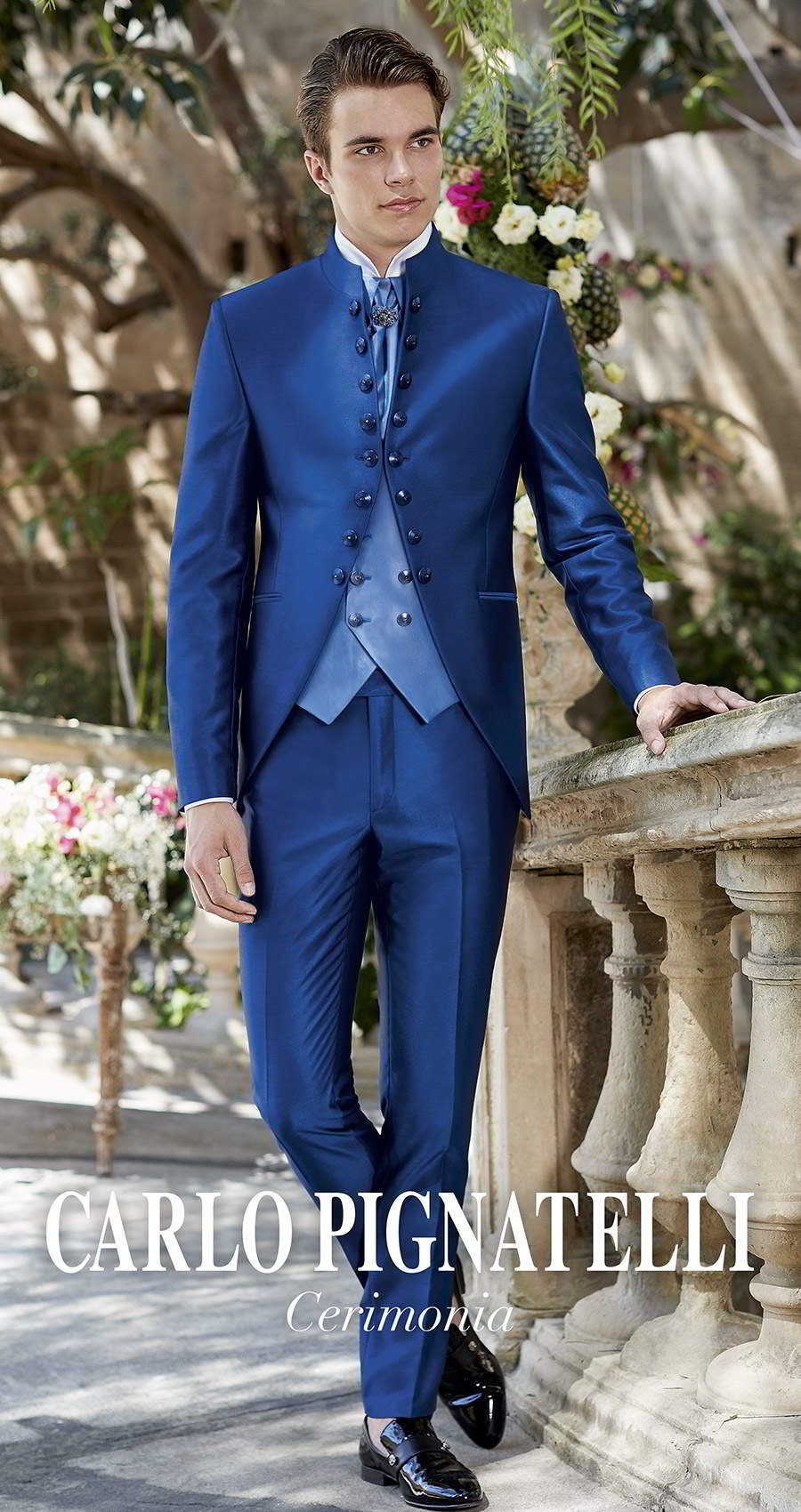 carlo pignatelli 2020 bridal cerimonia menswear modern unique designer blue tuxedo suit sky blue waistcoat nehru mao mandarin collar (14) mv