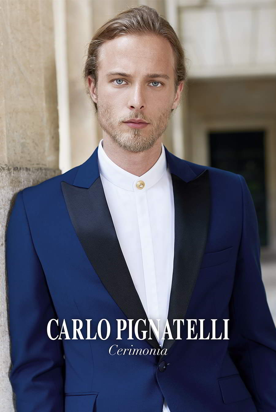 carlo pignatelli 2020 bridal cerimonia menswear navy dark tuxedo suit black contrast lapel stand collar shirt (15) mv