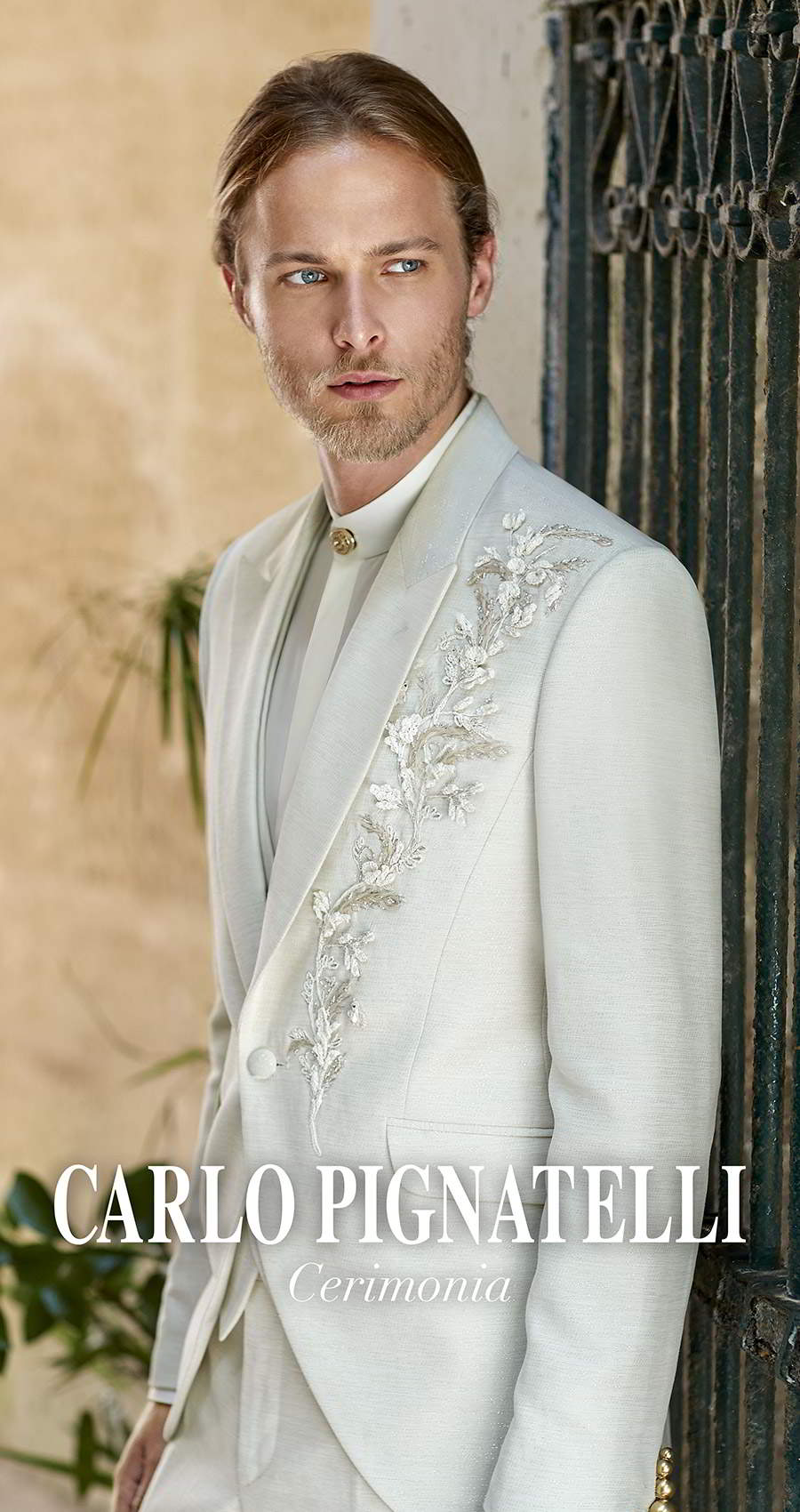 carlo pignatelli 2020 bridal cerimonia menswear unique designer embroidered white beige light summer tuxedo suit (13) mv