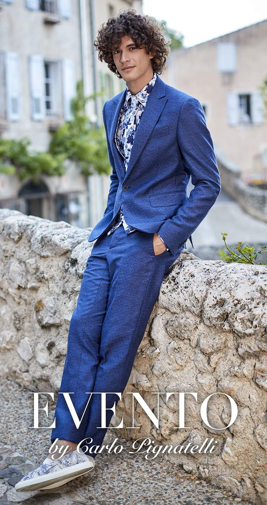 carlo pignatelli 2020 bridal evento menswear dotted blue print casual summer suit floral print shirt tie (25) mv