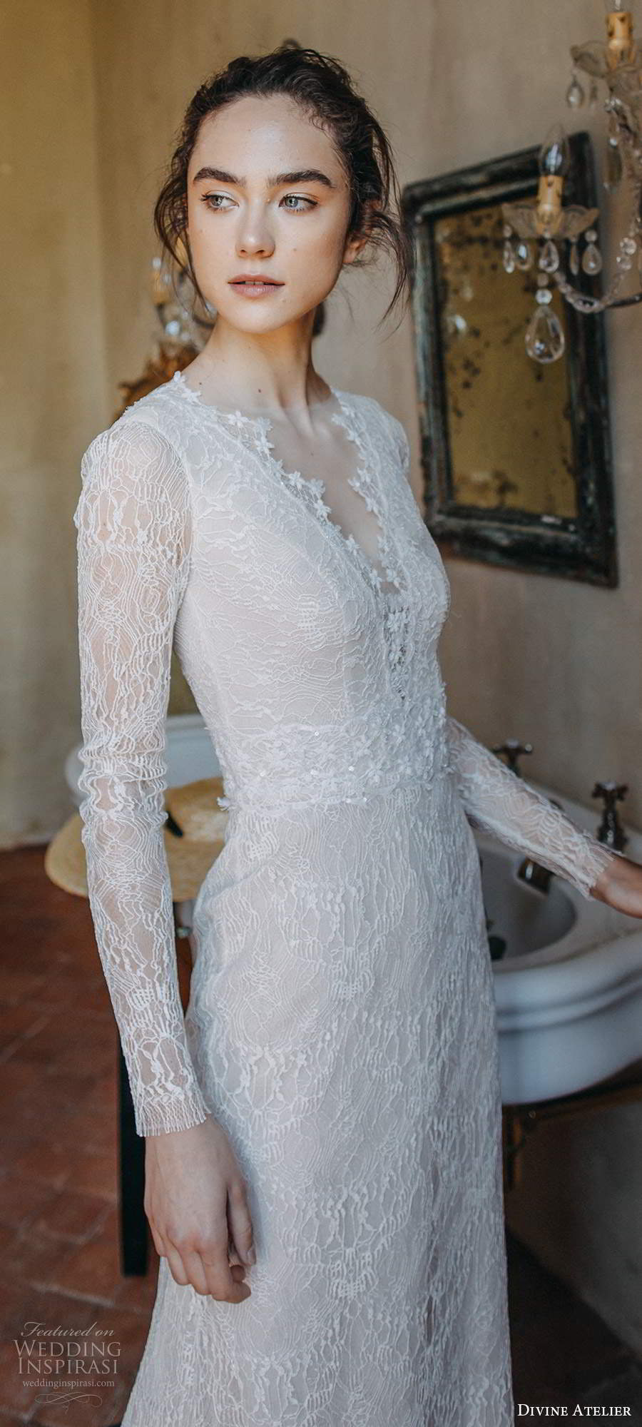 divine atelier 2020 bridal sheer long sleeves v neckline fully embellished lace elegant trumpet a line wedding dress scoop back sweep train (3) zv