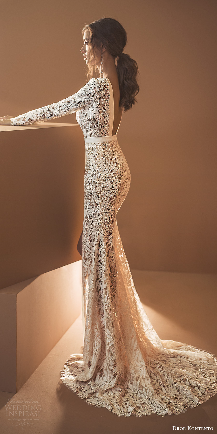 dror kontento 2020 bridal long sleeves plunging v neckline slit skirt fully embellished lace sheath mermaid wedding dress v back chapel train (1) sv dror kontento 2020 bridal long sleeves plunging v neckline slit skirt fully embellished lace sheath mermaid wedding dress v back chapel train (1) sv