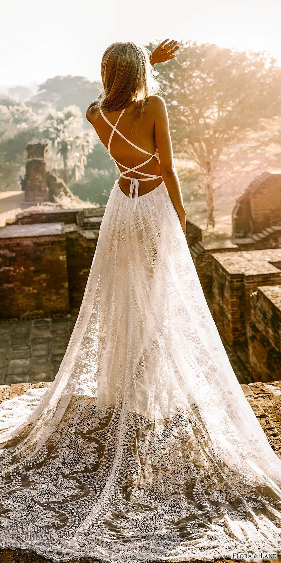 flora and lane 2019 bridal sleeveless straps sweetheart neckline fully embellished lace boho romantic a line ball gown wedding dress open back chapel train (1) bv 
