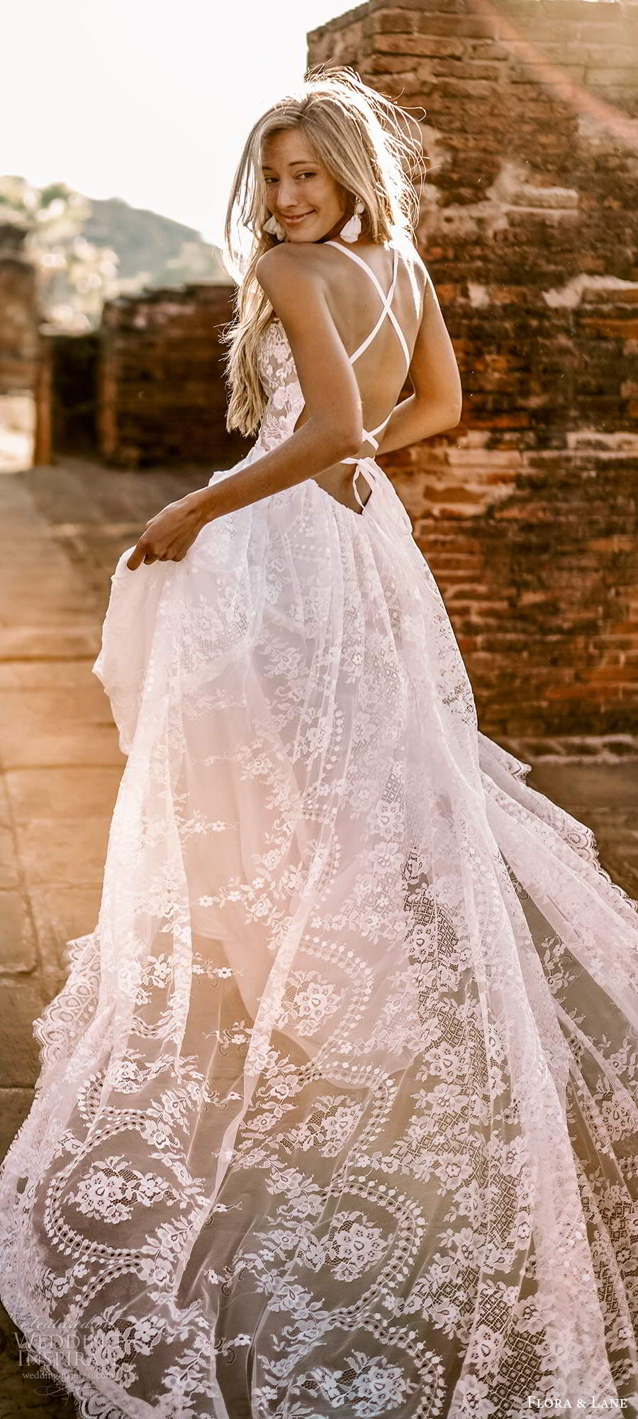 flora and lane 2019 bridal sleeveless straps sweetheart neckline fully embellished lace boho romantic a line ball gown wedding dress open back chapel train (1) bv