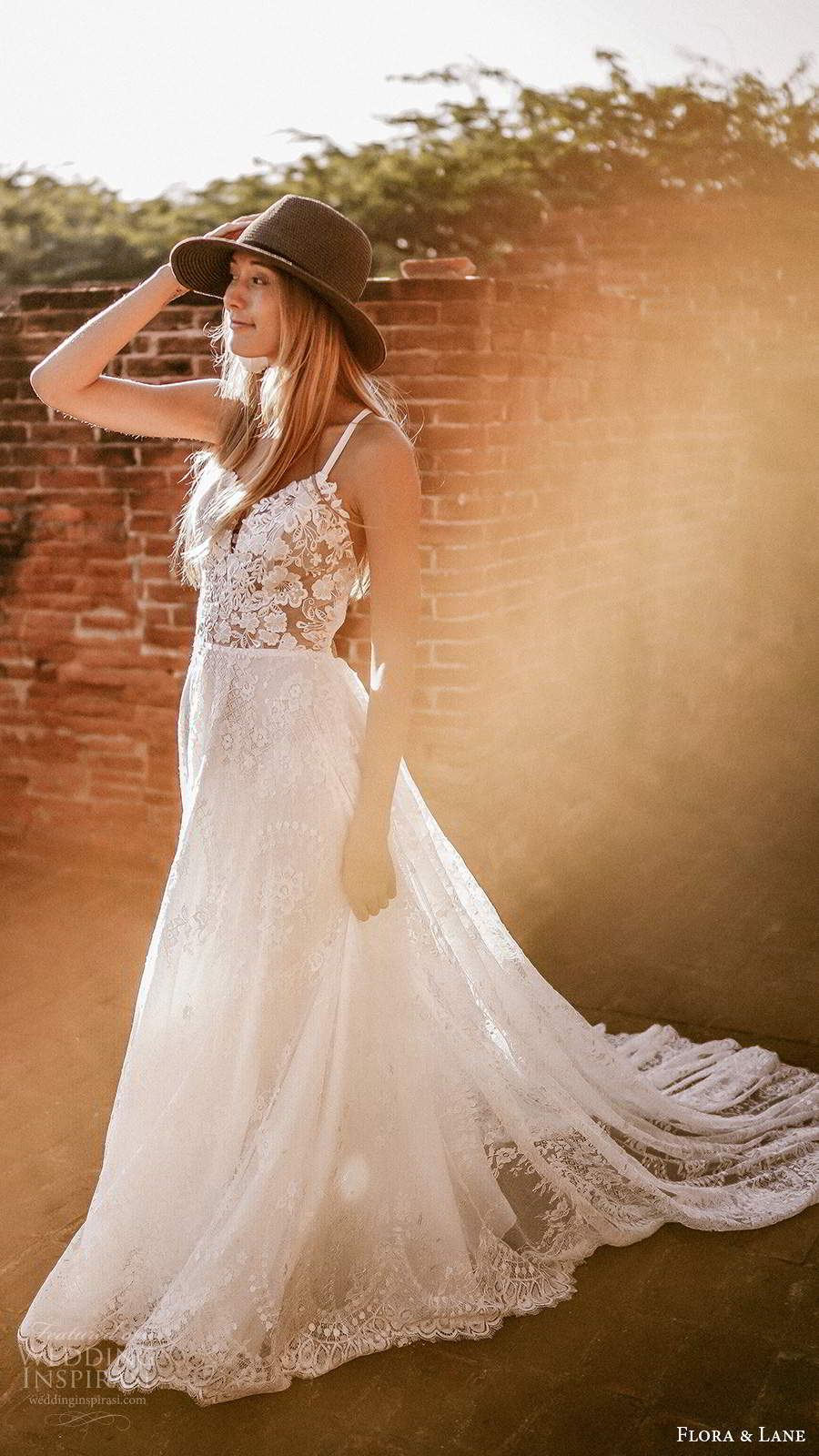 flora and lane 2019 bridal sleeveless straps sweetheart neckline fully embellished lace boho romantic a line ball gown wedding dress open back chapel train (1) zv