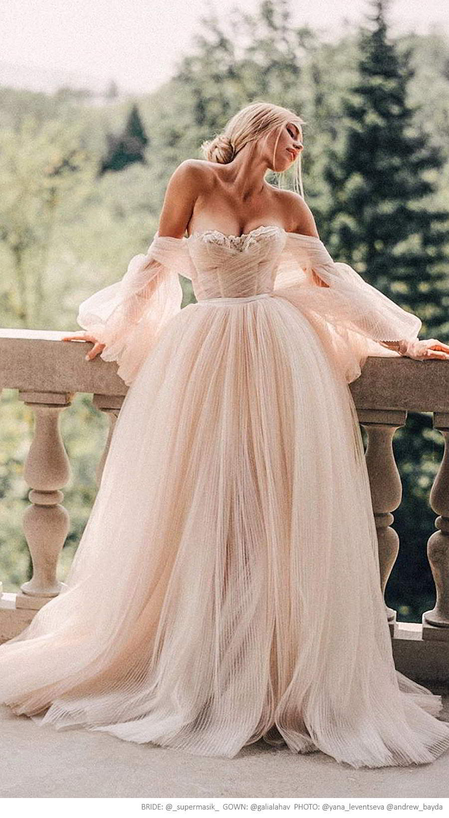 galia lahav fall 2019 bridal off shoulder sheer balloon sleeves sweetheart neckline lace bodice pleated ball gown wedding dress sweep train (bellina) supermasik yanaleventseva andrewbayda