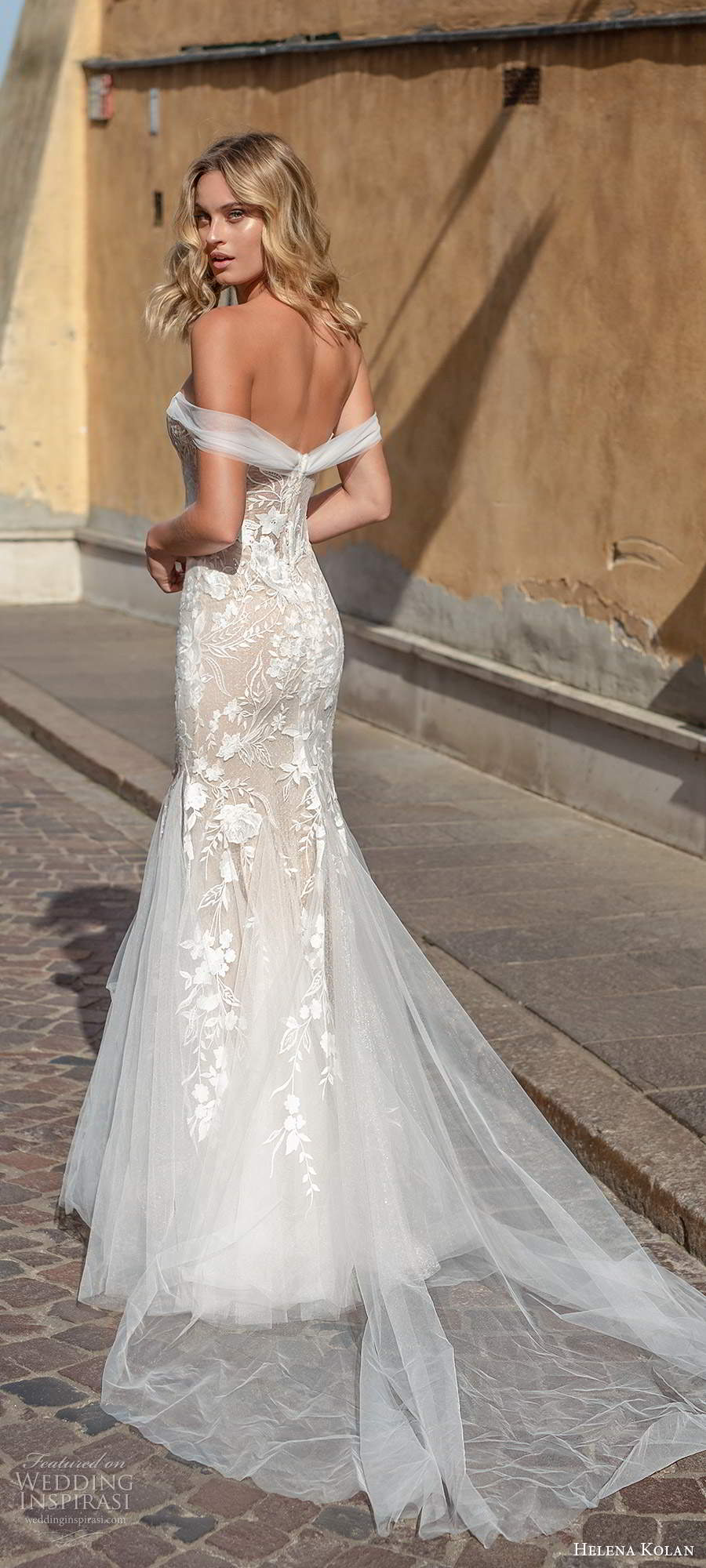 helena kolan 2020 bridal off shoulder straps sweetheart neckline fully embellished lace fit flare mermaid wedding dress blush sheer back chapel train (7) bv helena kolan 2020 bridal off shoulder straps sweetheart neckline fully embellished lace fit flare mermaid wedding dress blush sheer back chapel train (7) bv