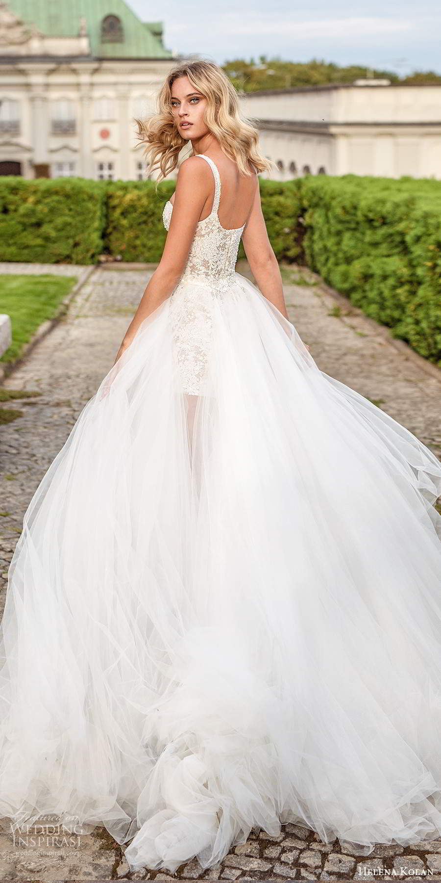 helena kolan 2020 bridal sleeveless straps semi sweetheart neckline fully embellished romantic lace a line ball gown wedding dress chapel train (14) bv