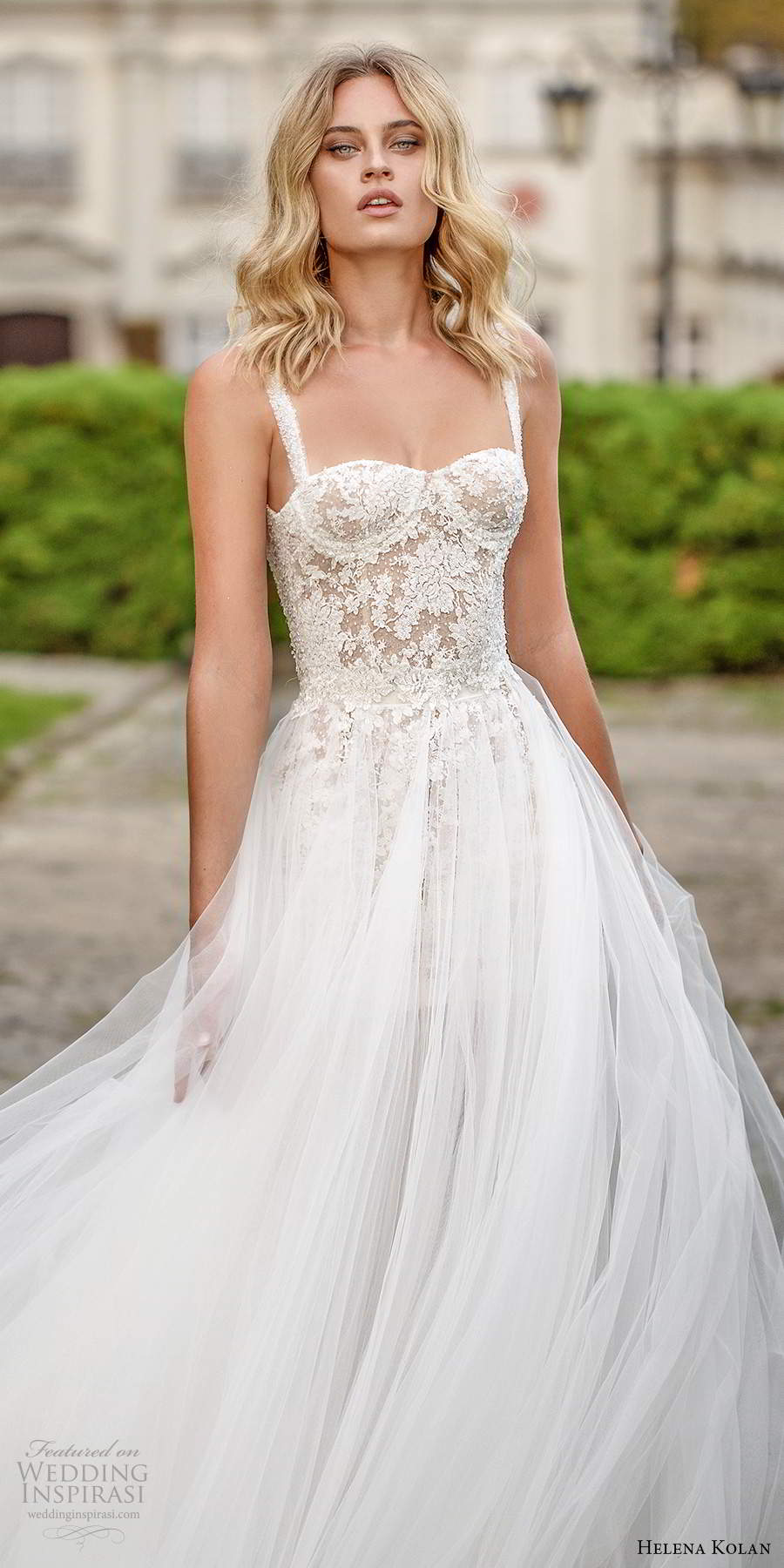 helena kolan 2020 bridal sleeveless straps semi sweetheart neckline fully embellished romantic lace a line ball gown wedding dress chapel train (14) zv