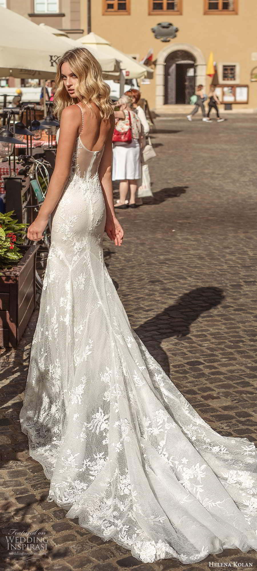 helena kolan 2020 bridal sleeveless thing straps sweetherat neckline fully embellished fit flare a line lace wedding dress sheer back chapel train (3) bv
