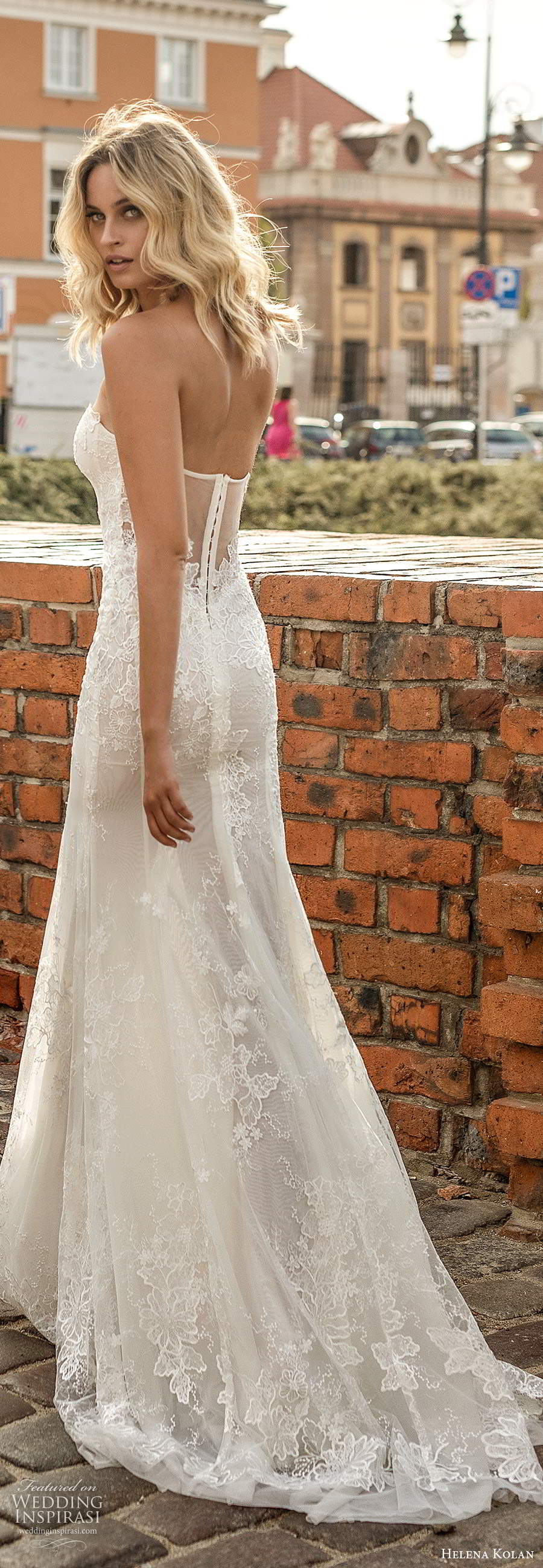 helena kolan 2020 bridal strapless semi sweetheart fully embellished lace fit flare mermaid sheath wedding dress sheer back  chapel train (9) bv