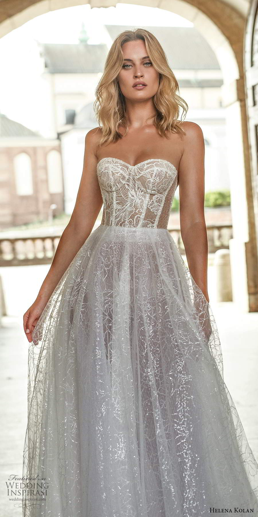 helena kolan 2020 bridal strapless sweetheart sheer corset bodice fully embellished lace a line ball gown wedding dress sheer back chapel train (8) zv