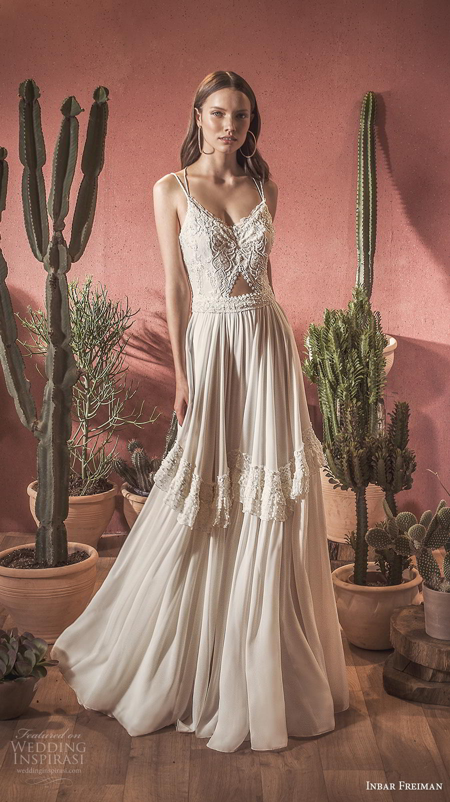 inbar freiman 2020 bridal double thin strap diamond neckline heavily embellished bodice romantic bohemian soft a  line wedding dress backless v back sweep train (3) mv