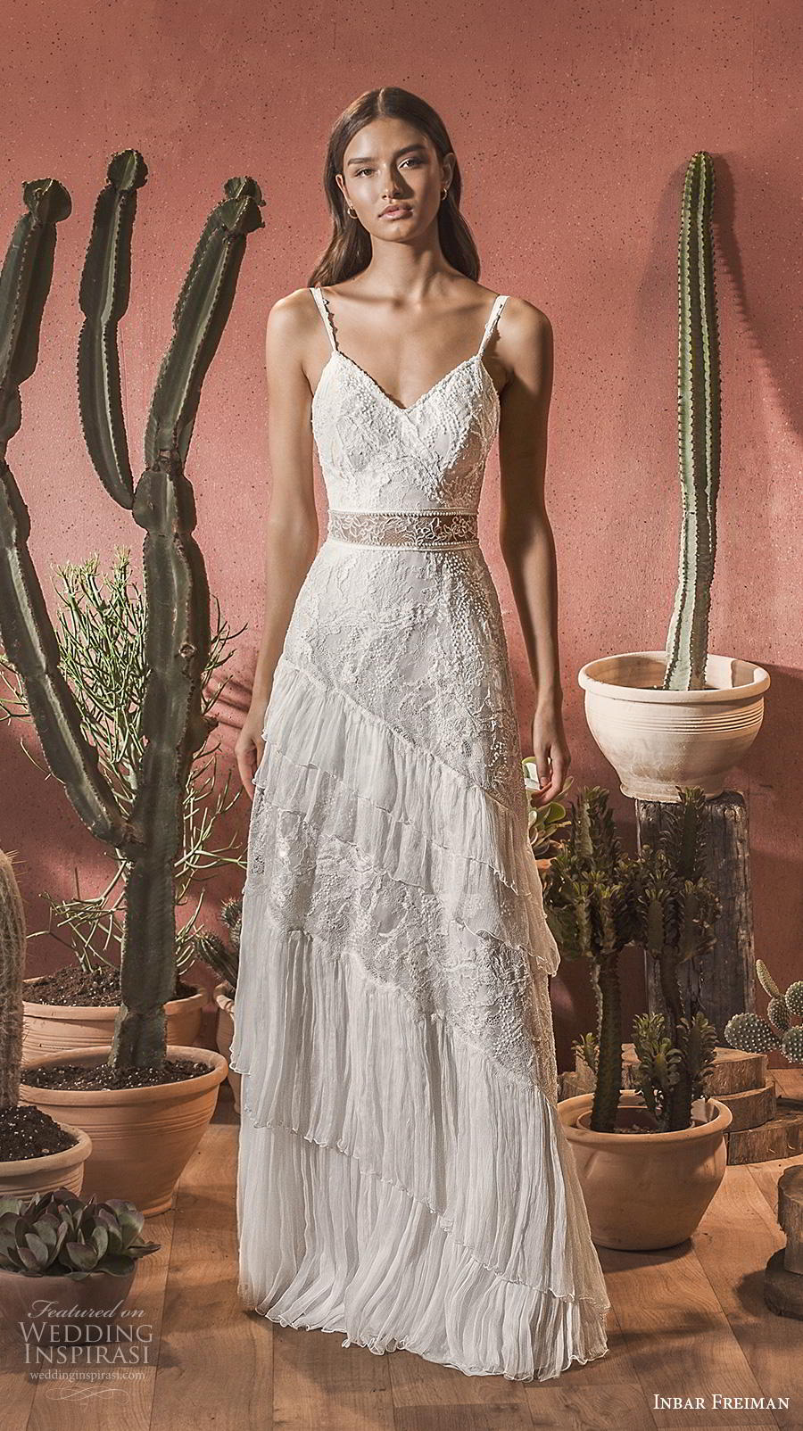 inbar freiman 2020 bridal sleeveless thin strap diamond neckline full embellishment romantic bohemian modified a  line wedding dress backless v back sweep train (4) mv