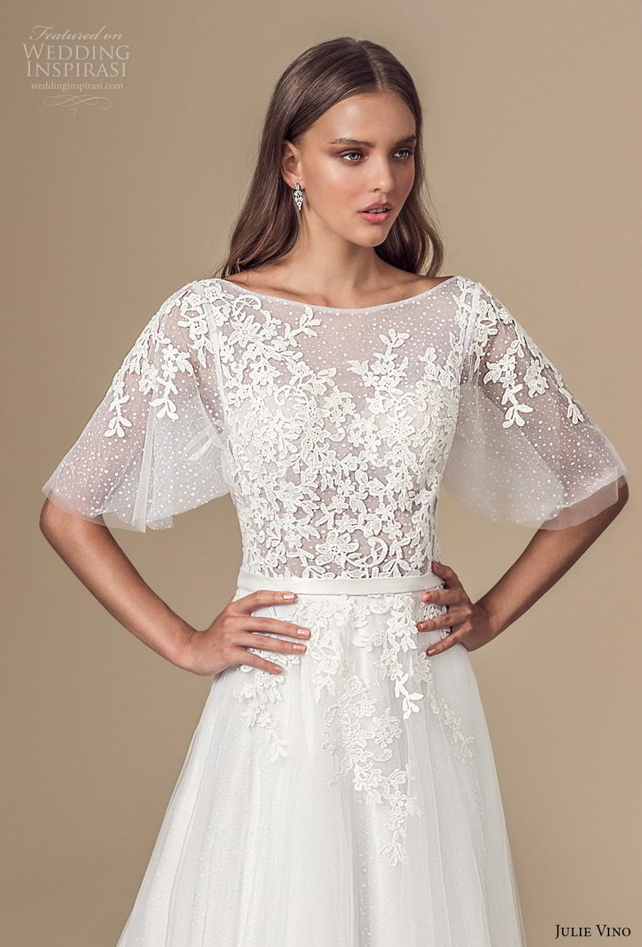 julie vino 2019 mimosa bridal half flare sleeves bateau neckline heavily embellished bodice romantic a  line wedding dress v back chapel train (3) zv