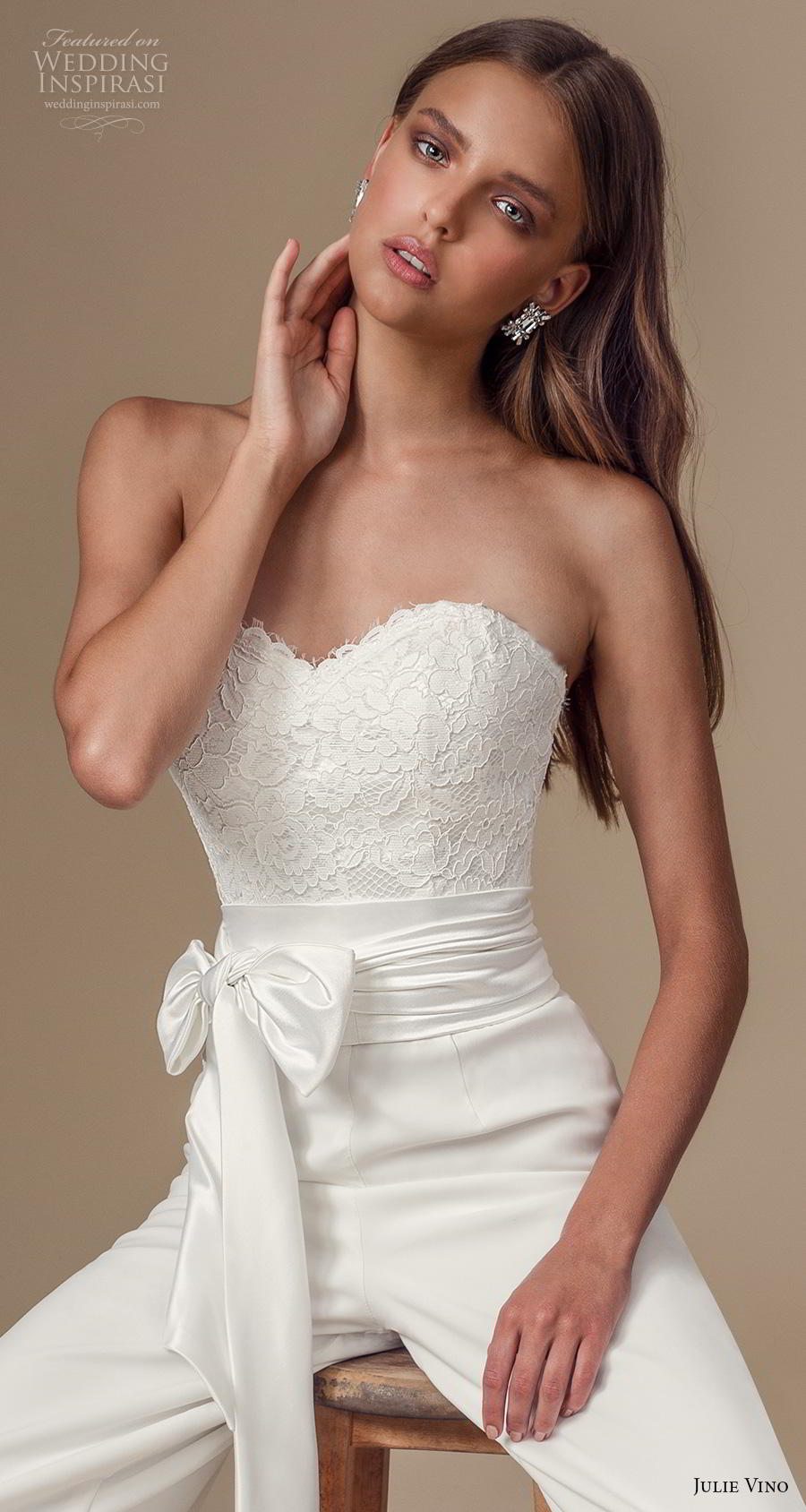 julie vino 2019 mimosa bridal strapless sweetheart neckline heavily embellished bodice jump suit wedding dress (10) zv