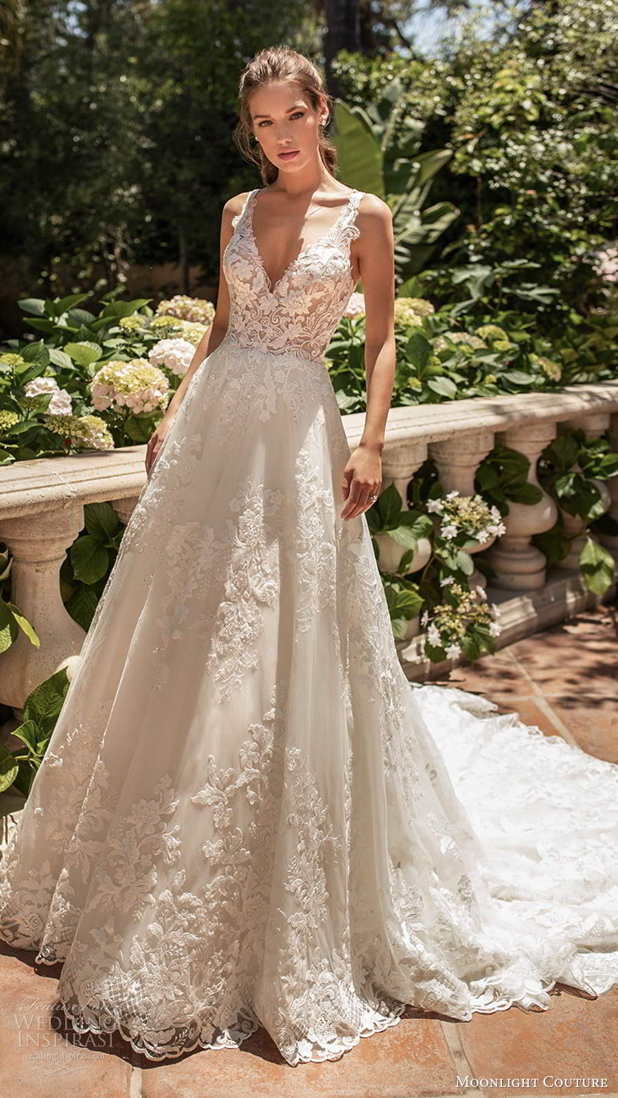 moonlight couture spring 2020 bridal sleeveless illusion straps v neckline fully embellished a line ball gown wedding dress keyhole back chapel train (9) mv