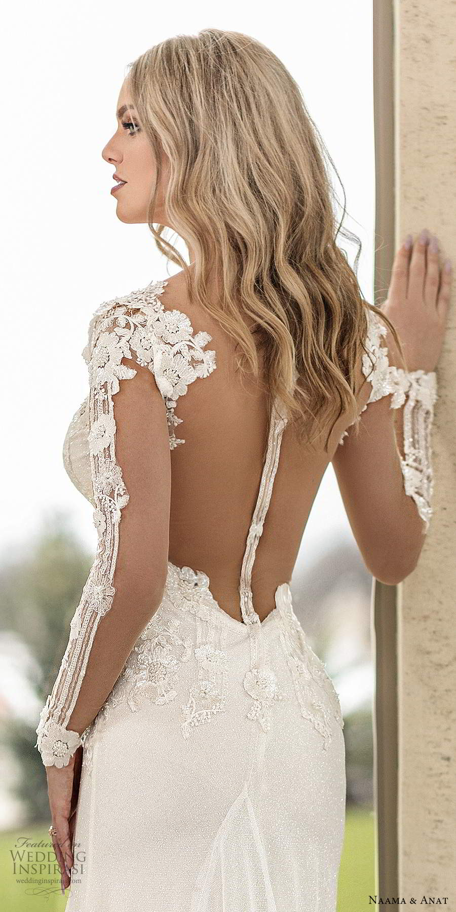 naama anat spring 2020 knottinghill bridal illusion long sleeves plunging v neckline heavily embellished bodice fit flare a line wedding dress sheer back chapel train (7) zbv