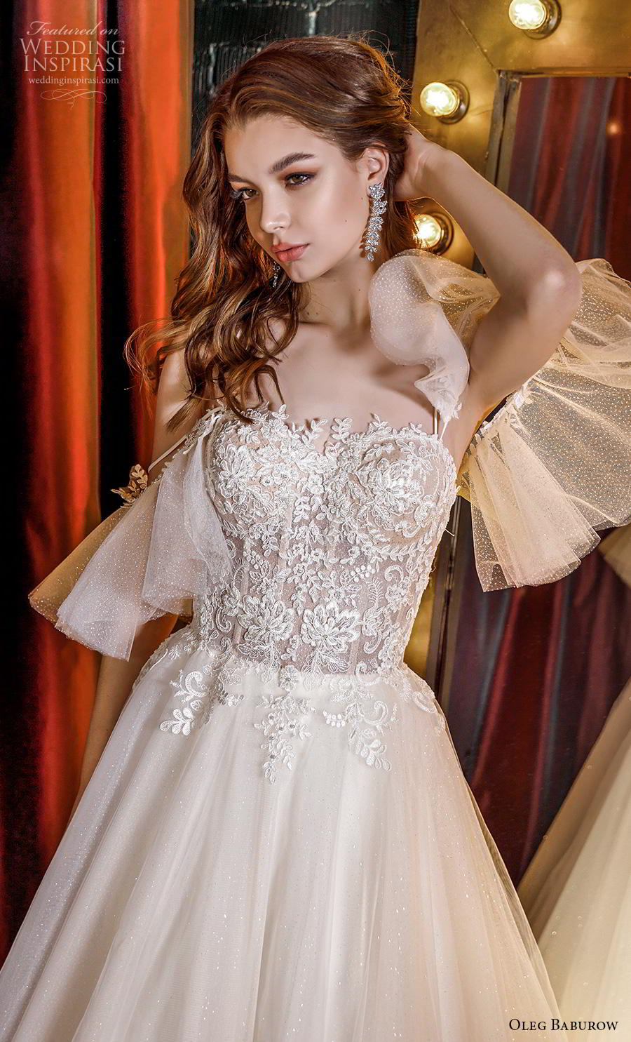 oleg baburow 2020 star girl bridal off the shoulder butterfly sleeves sweetheart neckline heavily embellished bodice romantic a  line wedding dress mid back chapel train (5) zv