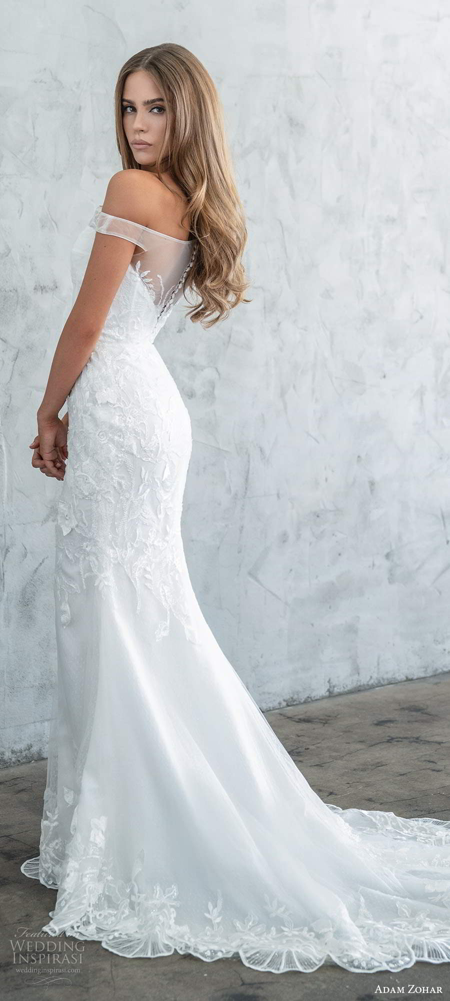 adam zohar fall 2020 bridal asymmetric sheer neck sweetheart neckline illusion straps fully embellished fit flare trumpet wedding dress sheer back chapel train (11) sv