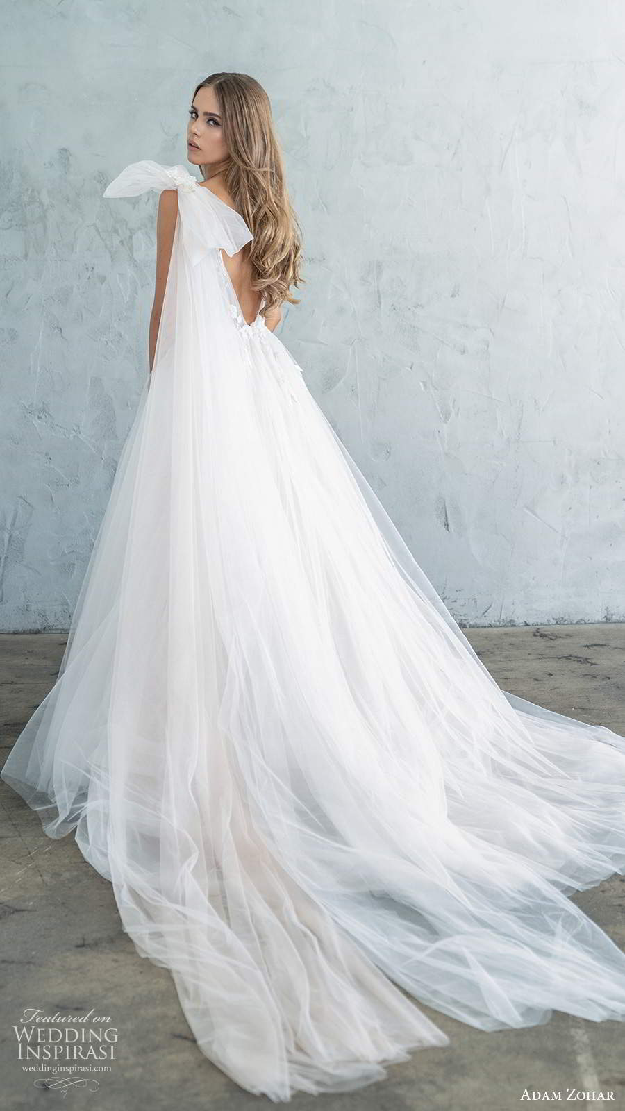 adam zohar fall 2020 bridal sleeveless plunging v neckline embellished bodice a line ball gown wedidng dress chapel train (10) bv