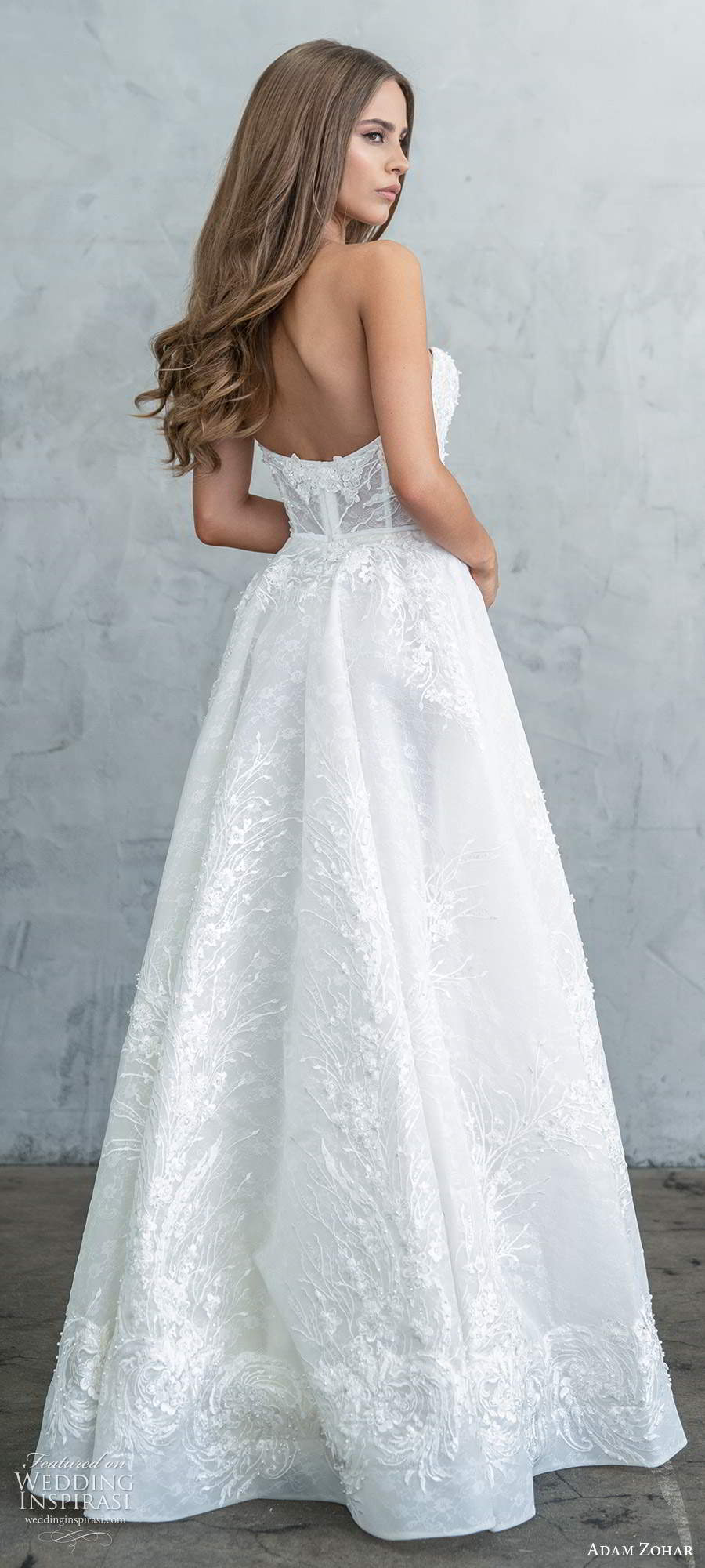 adam zohar fall 2020 bridal strapless sweetheart neckline fully embellished modern romantic a line ball gown wedding dress (13) bv