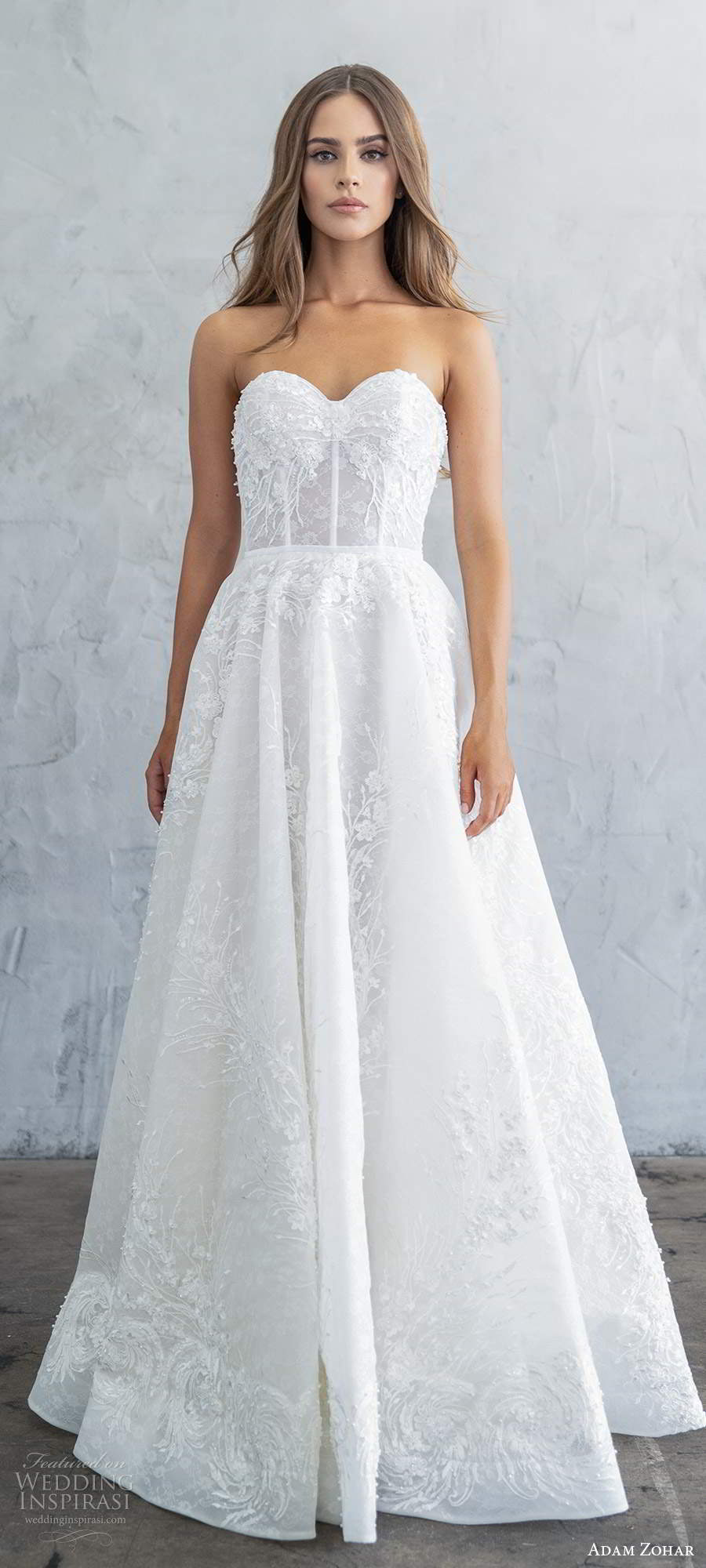 adam zohar fall 2020 bridal strapless sweetheart neckline fully embellished modern romantic a line ball gown wedding dress (13) mv