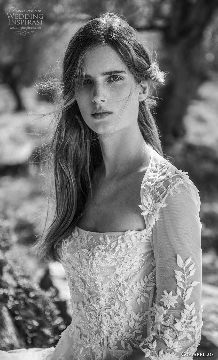 costarellos fall 2020 bridal three quarter sleeves square neckline heavily embellished bodice romantic a line wedding dress (1) zv costarellos fall 2020 bridal three quarter sleeves square neckline heavily embellished bodice romantic a line wedding dress (1) zv