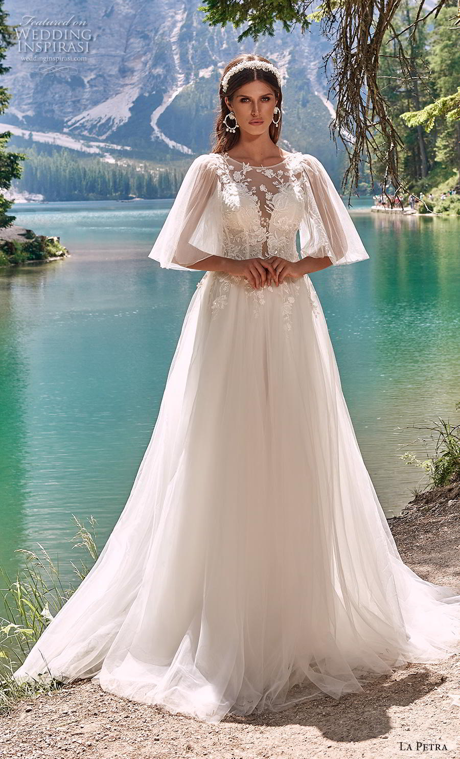 la petra 2020 bridal half flare sleeves illusion jewel plunging sweetheart neckline heavily embellished bodice romantic a  line wedding dress v back chapel train (7) mv