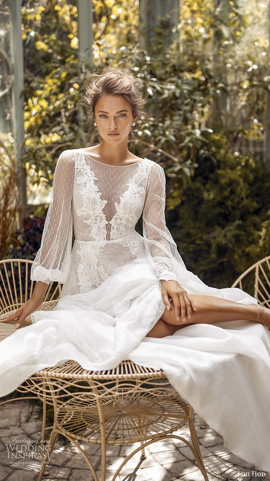 lihi hod fall 2020 bridal illusion long bishop sleeves bateau neckline sheer bodice a line boho wedding dress (10) mv