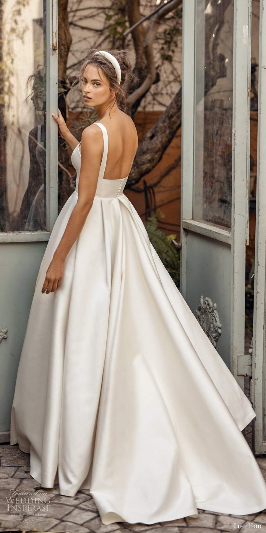 lihi hod fall 2020 bridal sleeveless straight across thick straps minimalist a line ball gown wedding dress chapel train (4) bv