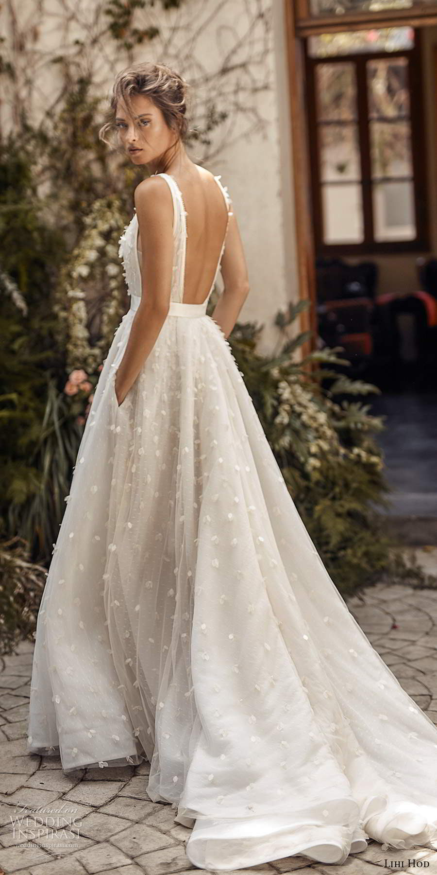lihi hod fall 2020 bridal sleeveless straps deep v neckline fully embellished a line ball gown wedding dress pockets low back chapel train (2) bv lihi hod fall 2020 bridal sleeveless straps deep v neckline fully embellished a line ball gown wedding dress pockets low back chapel train (2) bv