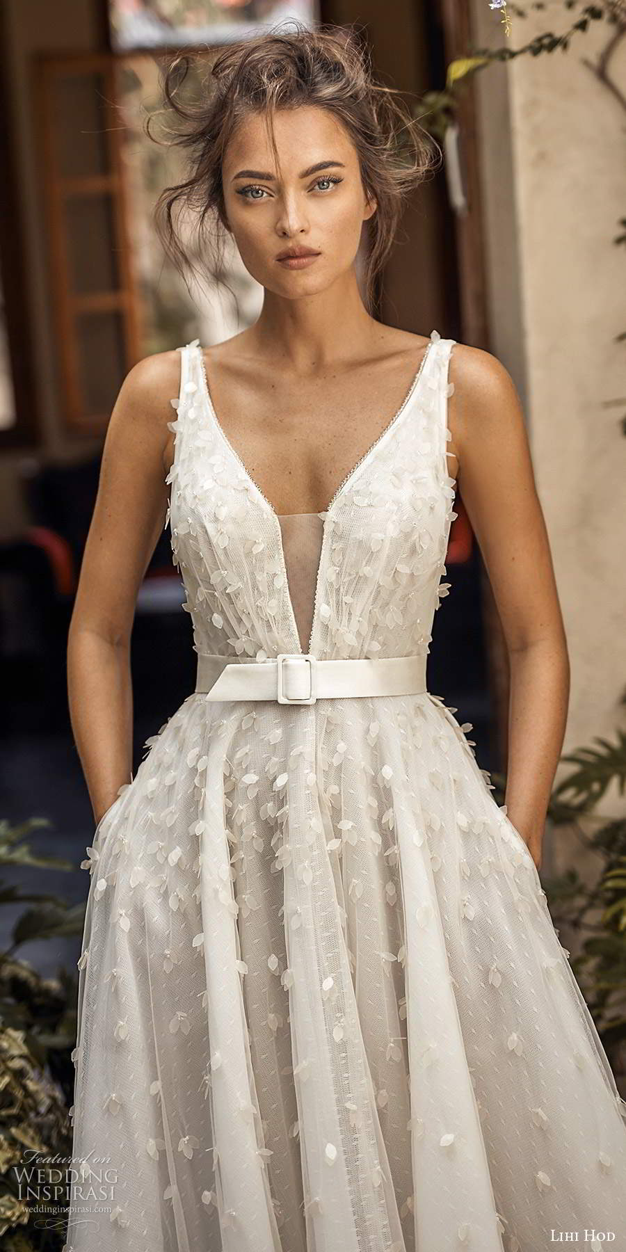 lihi hod fall 2020 bridal sleeveless straps deep v neckline fully embellished a line ball gown wedding dress pockets low back chapel train (2) zv